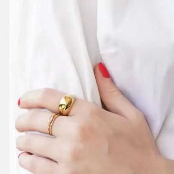 Chunky Gold Dome Ring Waterproof Non-Tarnish Statement Ring for Everyday Wear - Picture 14 of 14